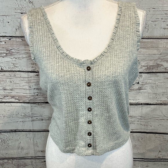 WILD FABLE Gray Cropped Thermal Ruffle Trim Tank Top-Medium - Picture 1 of 2